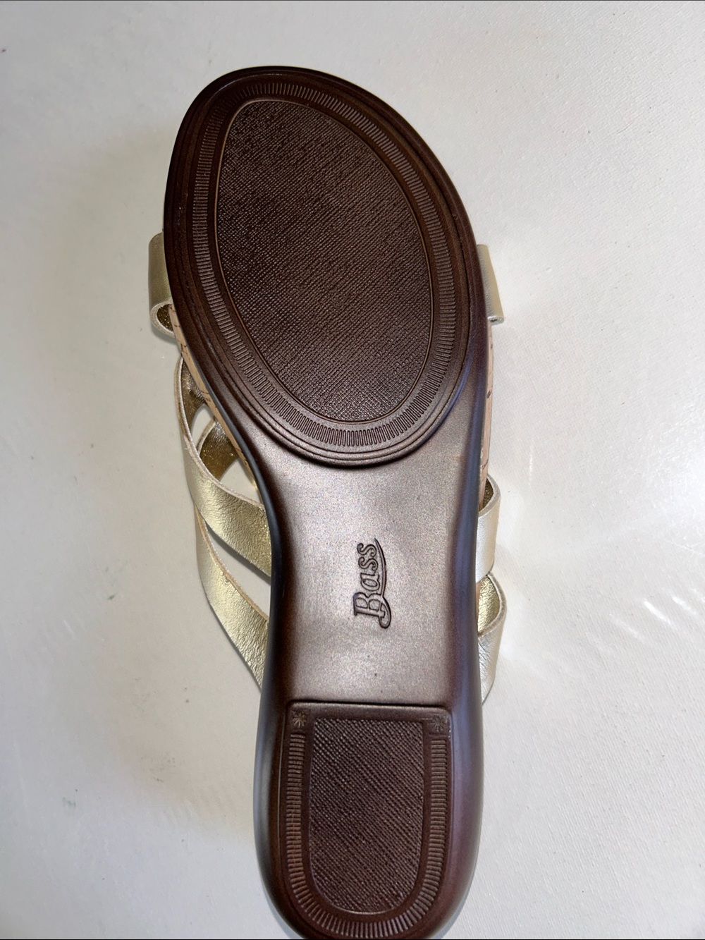 NWOB Bass Metallic Gold Crisscross Slide Sandals - Picture 6 of 7